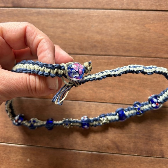 Handcrafted Blue Beaded Necklace - Picture 2 of 3